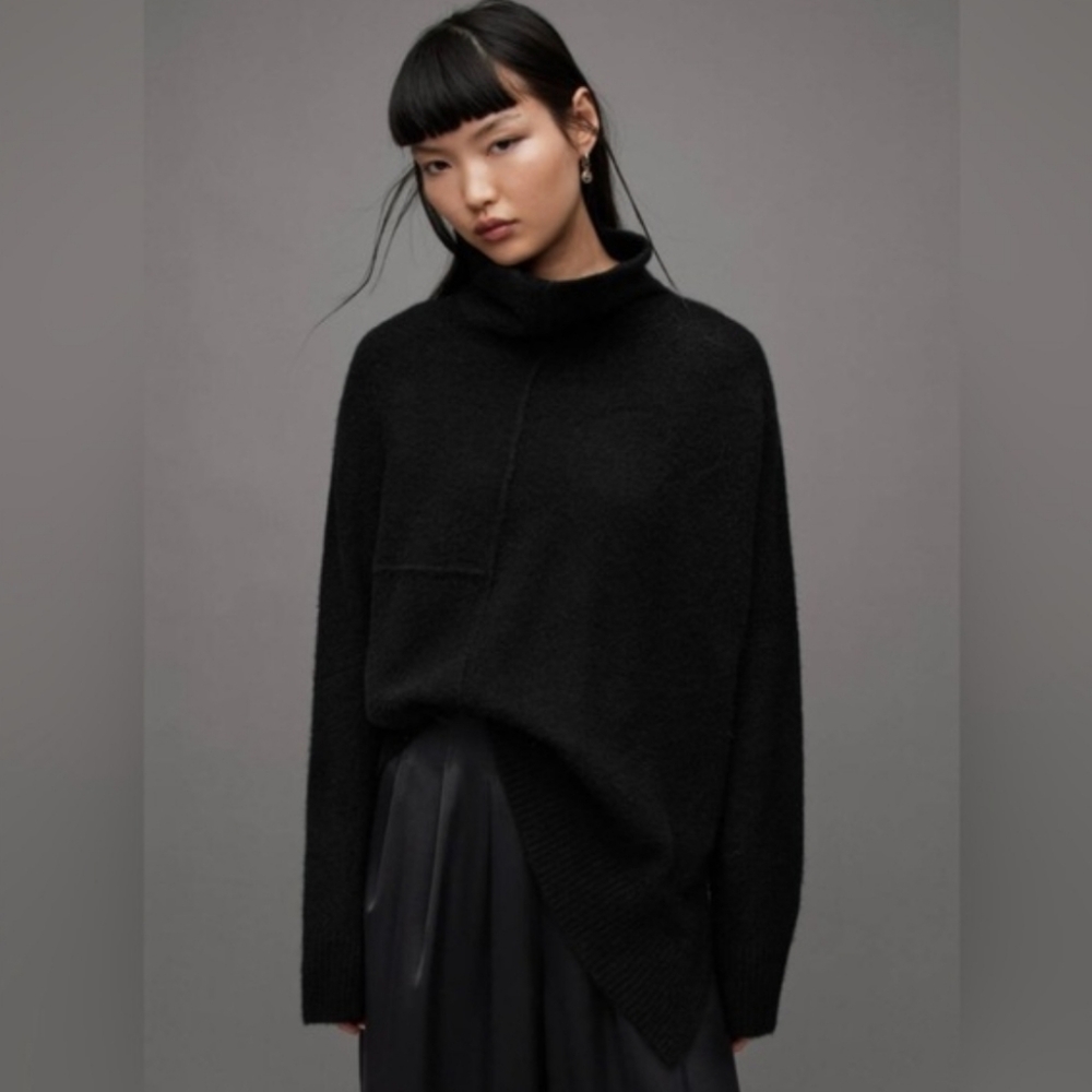 All Saints | Lock Roll Neck Slanted Hem Pullover Sweater Wool Yak Large